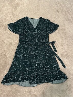 Dark Green Polka Dot Wrap Dress